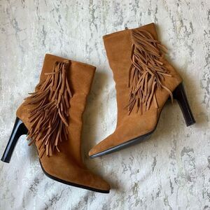 Y2K Leather Tassel heeled boots 90s